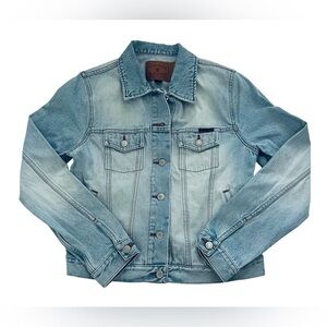Lucky Brand Denim Jacket Light Whiskered Wash Blue Womens Large Rocker